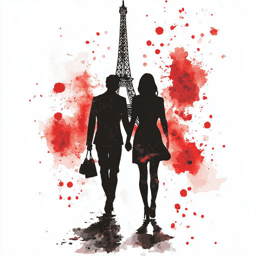 Elegant couple in love under Eiffel Tower, Valentine's Day theme
