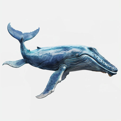 Photo realistic blue whale art on white background