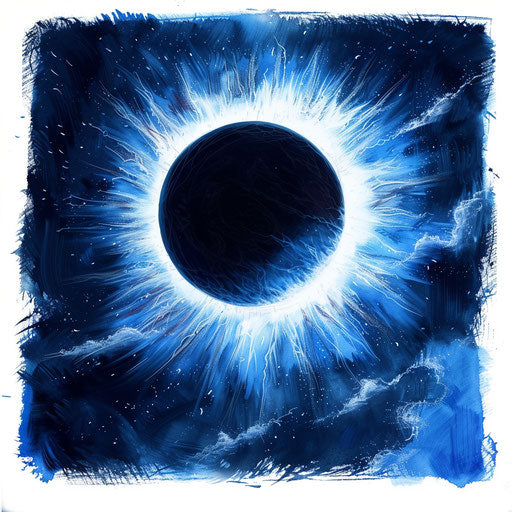Total solar eclipse with corona effect in deep blues and whites