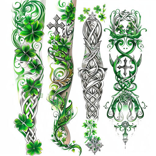 Irish symbols sleeve tattoo design on white canvas