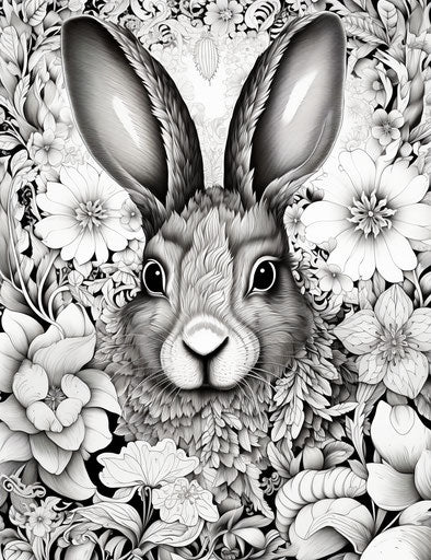 Contemporary surrealistic drawing of rabbit in patterns