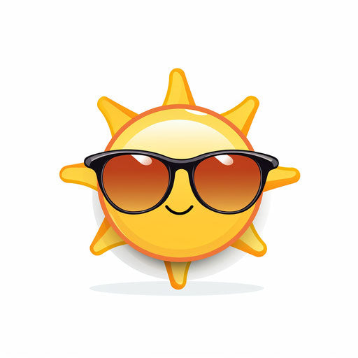 Sun with sunglasses clipart in the style of Minimalist, on a white background