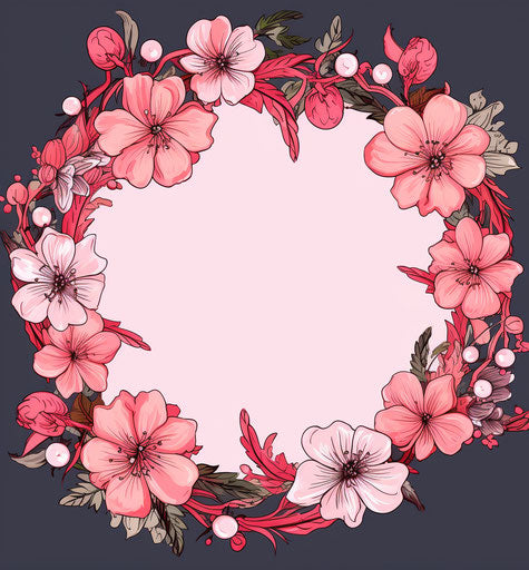 Floral wreath vector design, batik style, sketchy 59:64