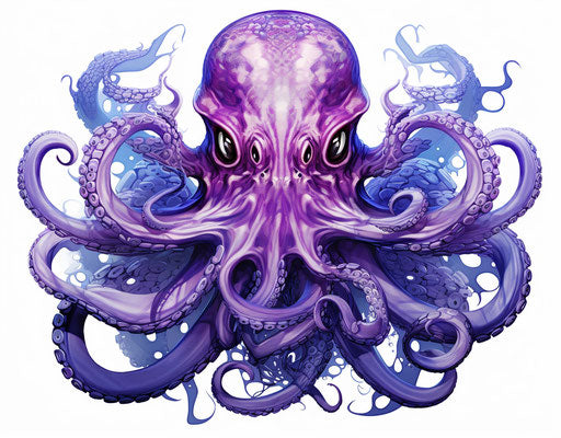 purple blue octopus on white background in celestial style