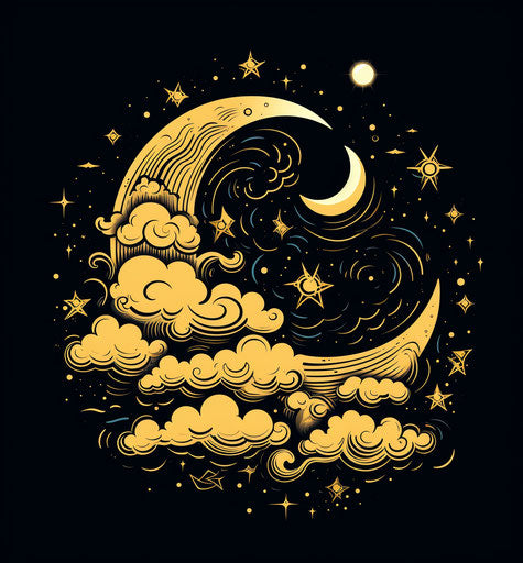 Drawing of the moon and clouds in the night