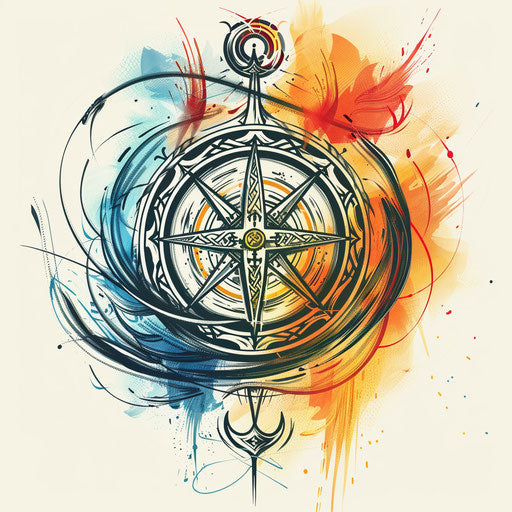 Sports-themed Viking compass tattoo sketch