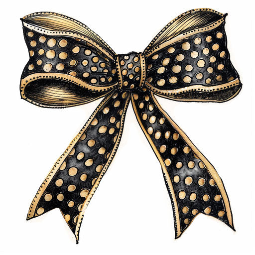 Stylish tattoo sketch of a bow with polka dots in black and gold