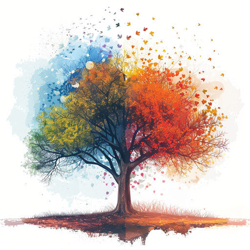 Seasons clipart with photo realistic style on flat random color background