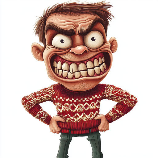 Humorous caricature of an ugly sweater clipart with human characteristics