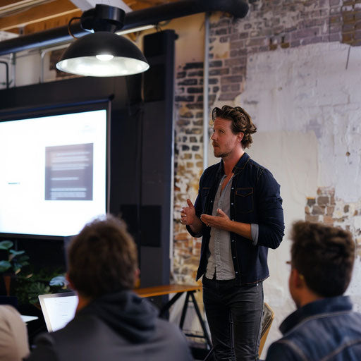 Picture of finance with an entrepreneur presenting a pitch deck to investors