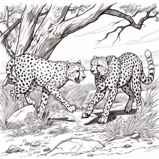 Playful scene of cheetahs playing tag