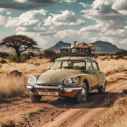 Wild exploration in Citroen DS 20 outfitted for safari