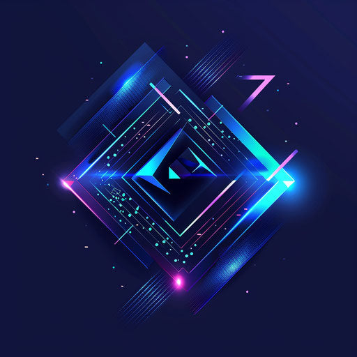Graphic design logo with digital elements and bright blue colors