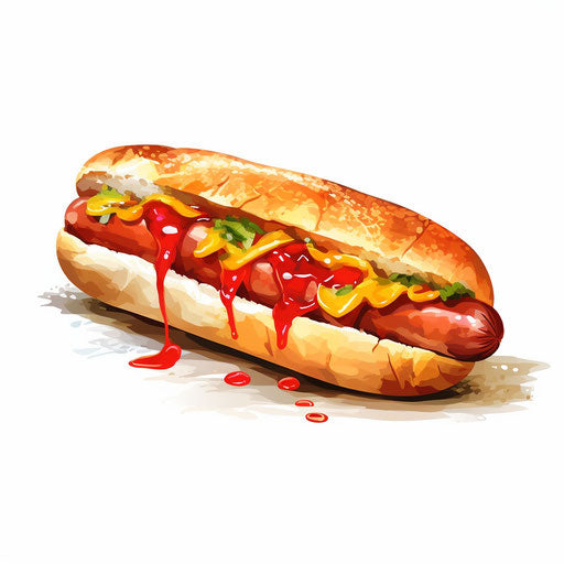 Hot dog clipart in the style of Oil painting, on a white background