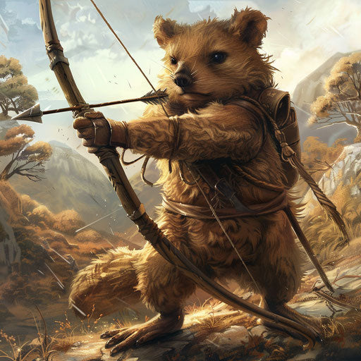 Quokka archer defending homeland in medieval fantasy world