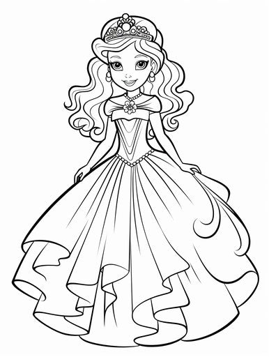 Big princess in dress and tiara, hand-coloring style