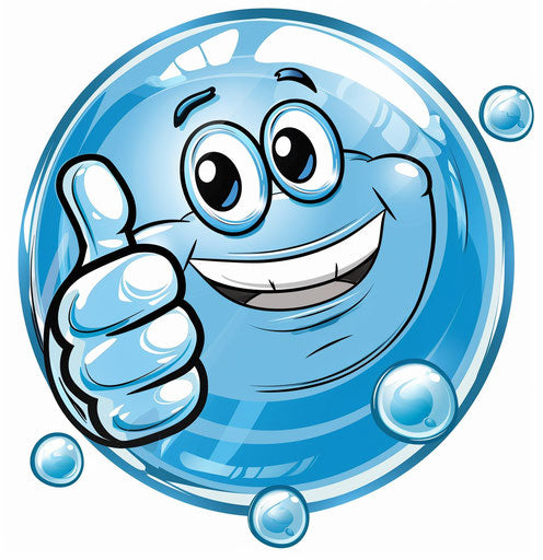 Blue bubble with thumbs up on white background