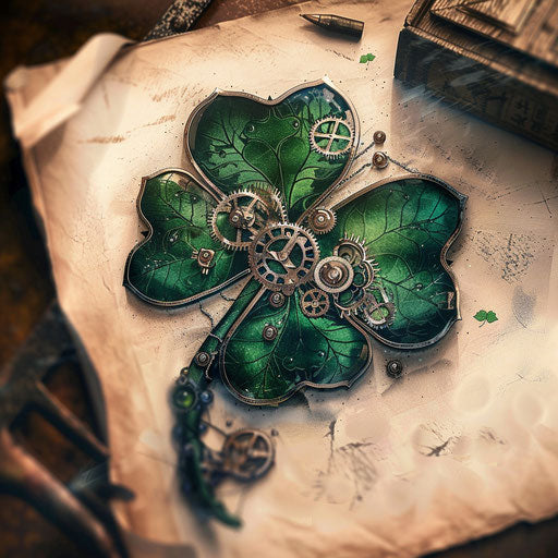 Steampunk shamrock tattoo with mechanical gears