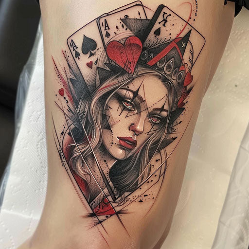 Exquisite Queen Of Hearts Tattoo Outlines