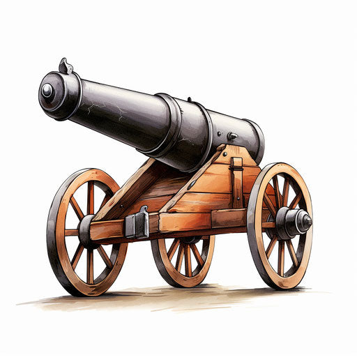 Chiaroscuro Art style: cannon drawing on white background