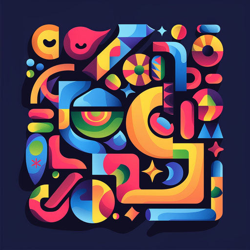 Playful print logo with bright colors and fun shapes