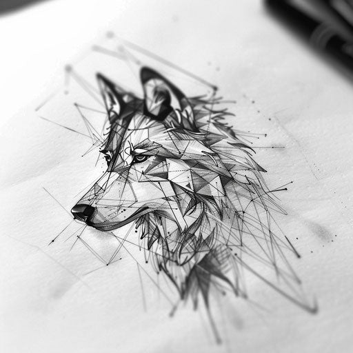 Minimalist sketch of a geometric wolf tattoo