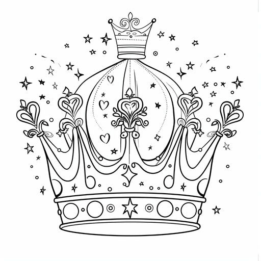 Princess crown with stars and hearts, perfect for children. Coloring page