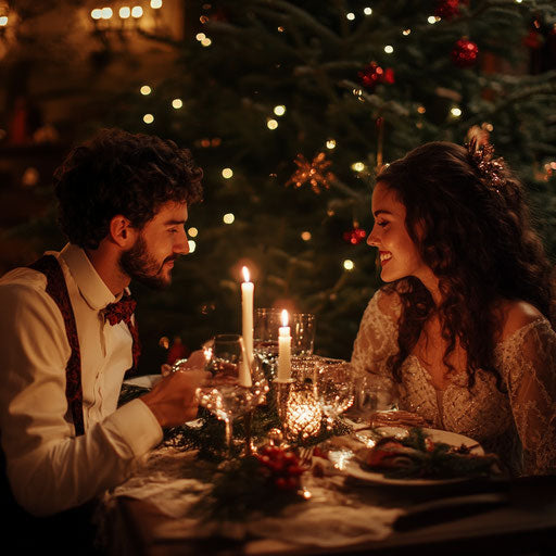 Romantic candlelit dinner for two in holiday attire