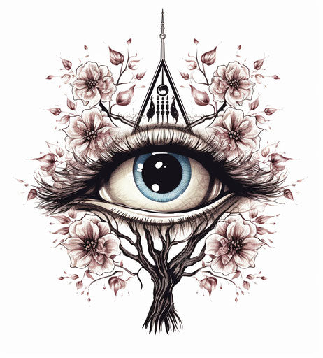 Hand drawn all seeing eye on a tree branch