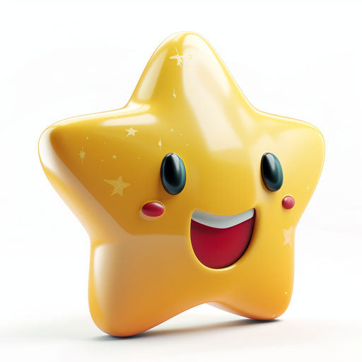 Happy smiley star icon, isolated on white background, miki asai style