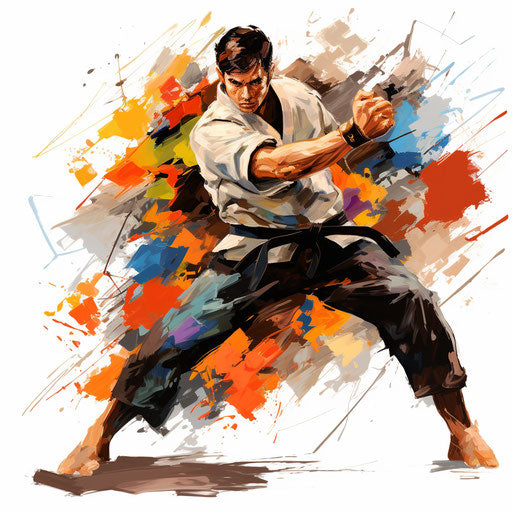 Taekwondo clipart in the style of oil painting, on a white background