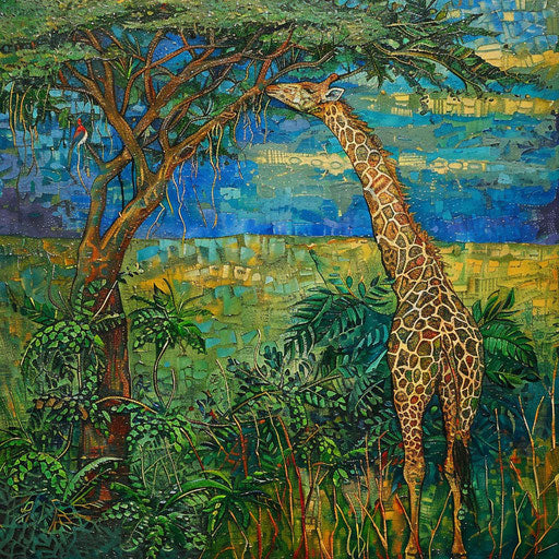 The giraffe reaches for the highest leaves