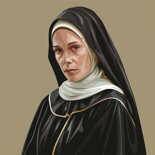 Realistic nun clipart with random flat background