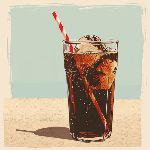 Soda clipart in photo realistic style with flat random background, vintage filter and delicate lines