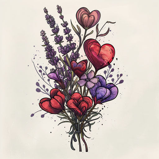 Birth flower bouquet with bleeding hearts and lavender