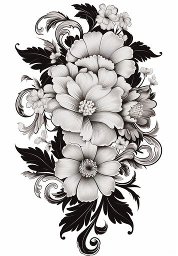 Black and white floral sash, hd png download, in the style of mughal art, balanced symmetry, exotic, tapestry-like, decorative arts