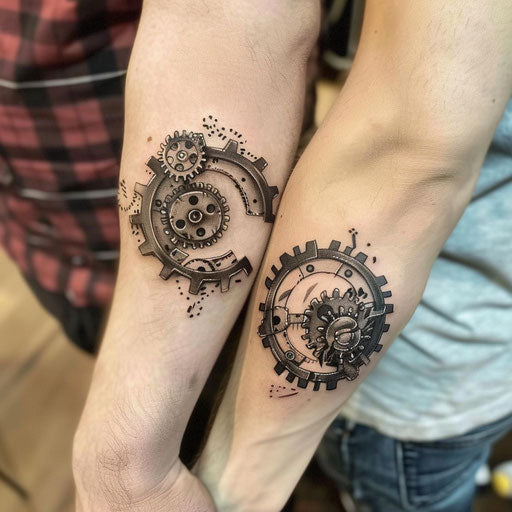Matching best friend tattoos with mechanical gears