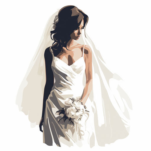 Bride illustration in the style of Chiaroscuro Art, on white background