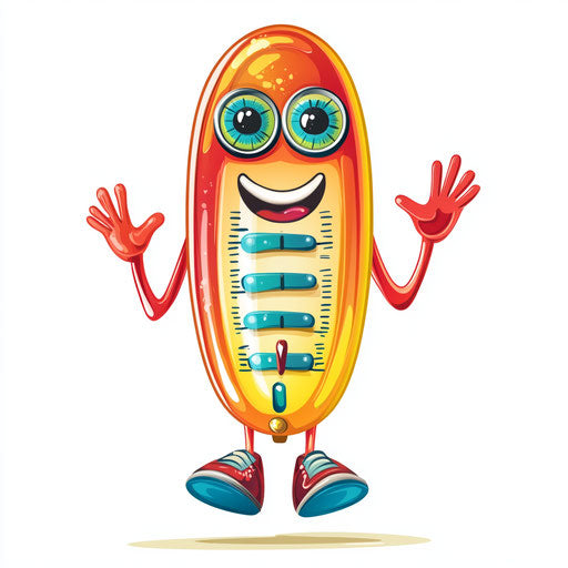 Humorous caricature of a thermometer with human characteristics