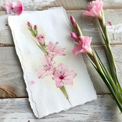 Delicate watercolor gladiolus tattoo design on white