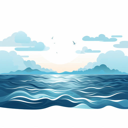 Ocean illustration in Minimalist style, on white background