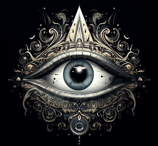 All-seeing eye in black and white, art nouveau style