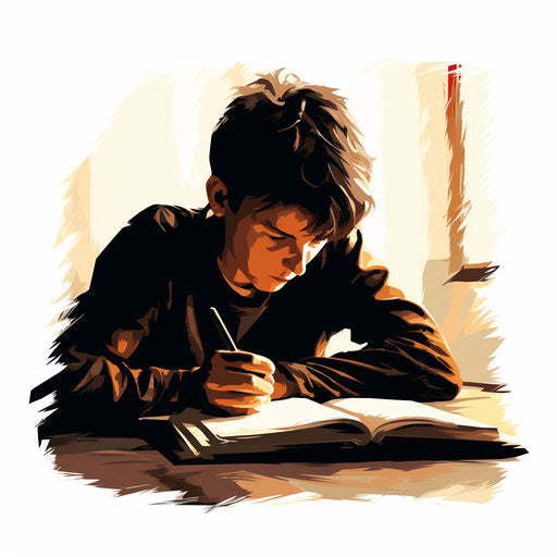 Homework clipart in the style of Chiaroscuro Art, on a white background