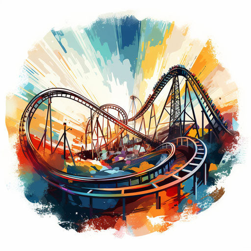 Roller coaster in the style of oil painting on white background