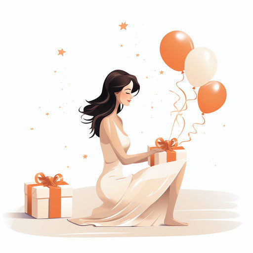 Female birthday illustration in Minimalist style, on white background