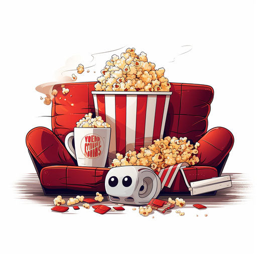 Movie night clipart in the style of Chiaroscuro Art