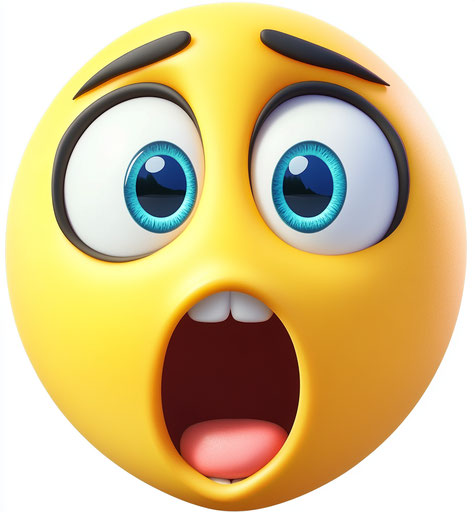 Yellow face surprised, blue eyes, open mouth