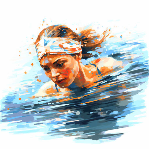 Swimming clipart in the style of Impressionistic Art, on a white background