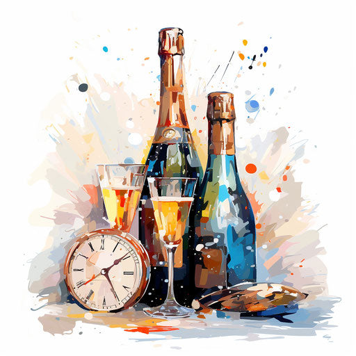 New Year's Clip Art 2024 in the Style of Oil Painting