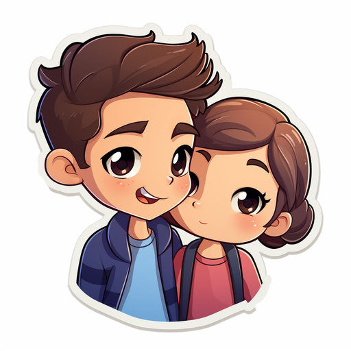 Adorable cartoon of boy kissing a smiling girl